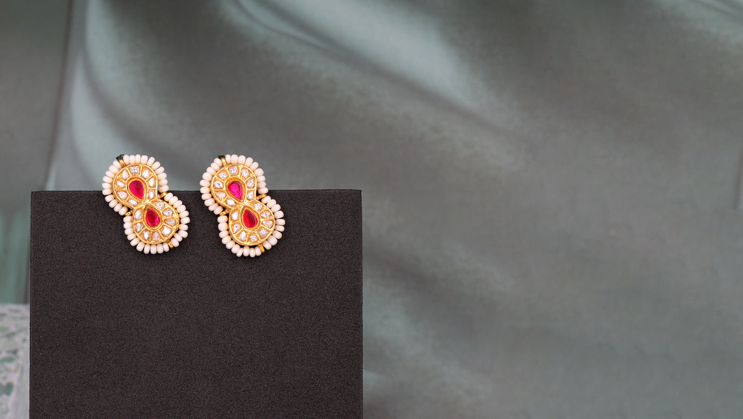 "Regal Radiance: Sangeeta Boochra Gold-Plated Kundan Earrings "