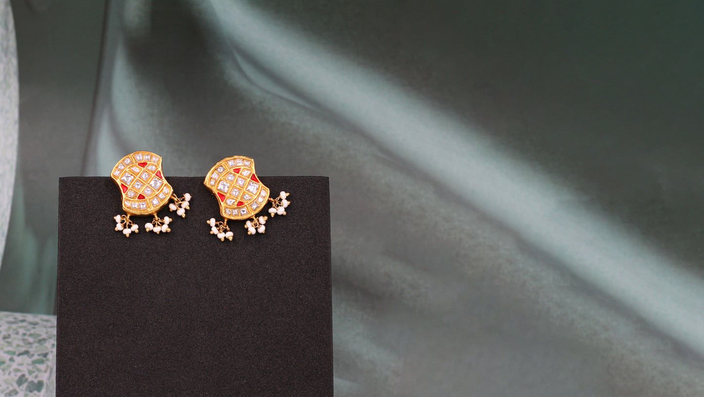 "Luxe Grace: Gold-Plated Kundan Earrings by Sangeeta Boochra "