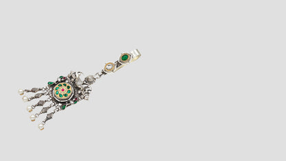Ornate Beauty: Handcrafted Silver Keychain with Pearl Droplets