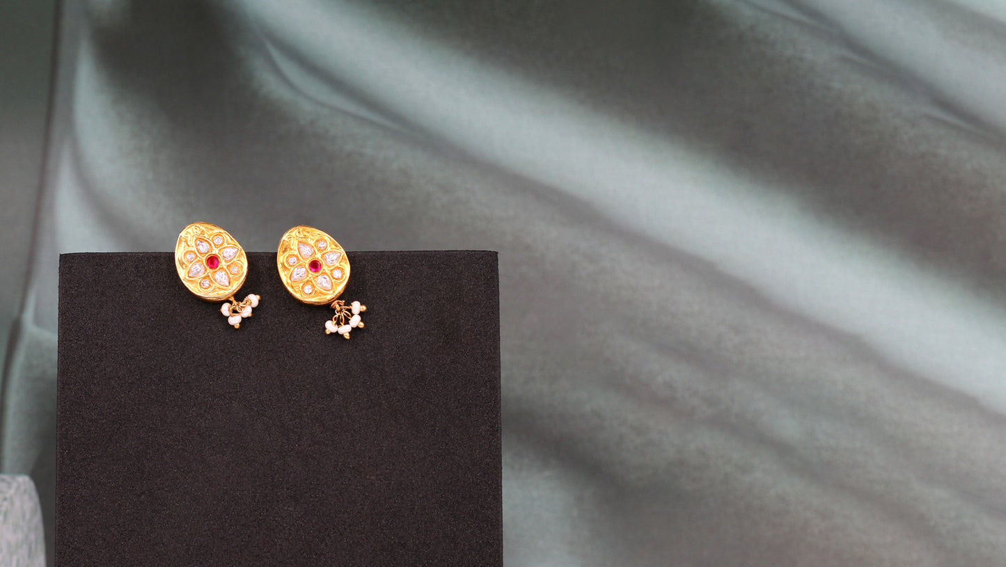 "Shimmering Gold: Sangeeta Boochra Kundan-Studded Earrings "