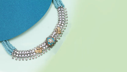 Handcrafted Silver Turquoise Studded Necklace By Sangeeta Boochra