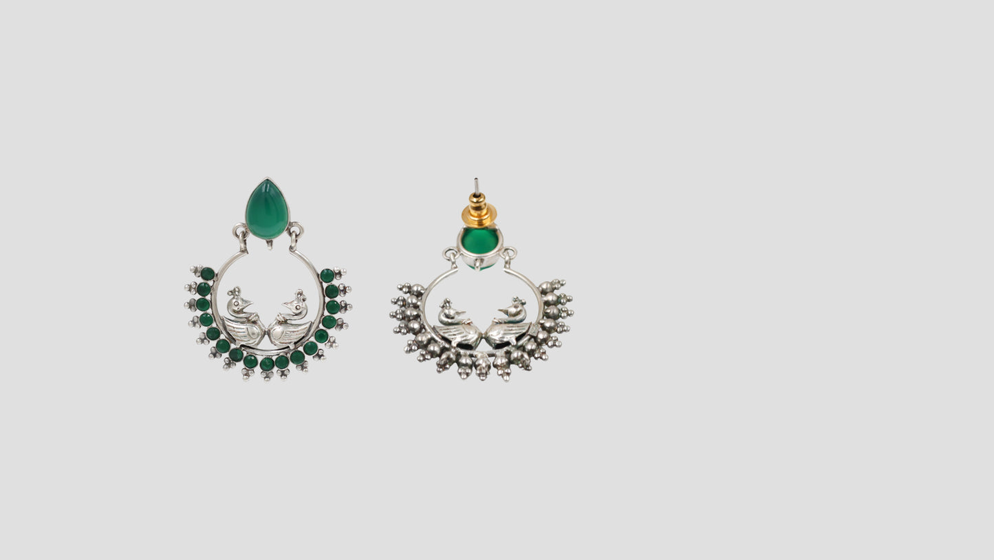 Antique Finish Peacock Hoop Earrings by Sangeeta Boochra