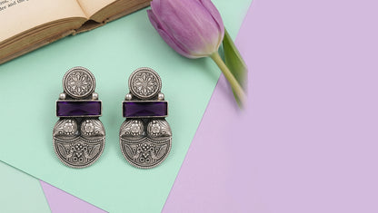 Sangeeta Boochra Tribal Motif Oxidised Silver Earrings