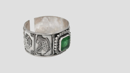 Sangeeta Boochra Artisan Oxidised Silver Hand Cuff with Fish Detailing