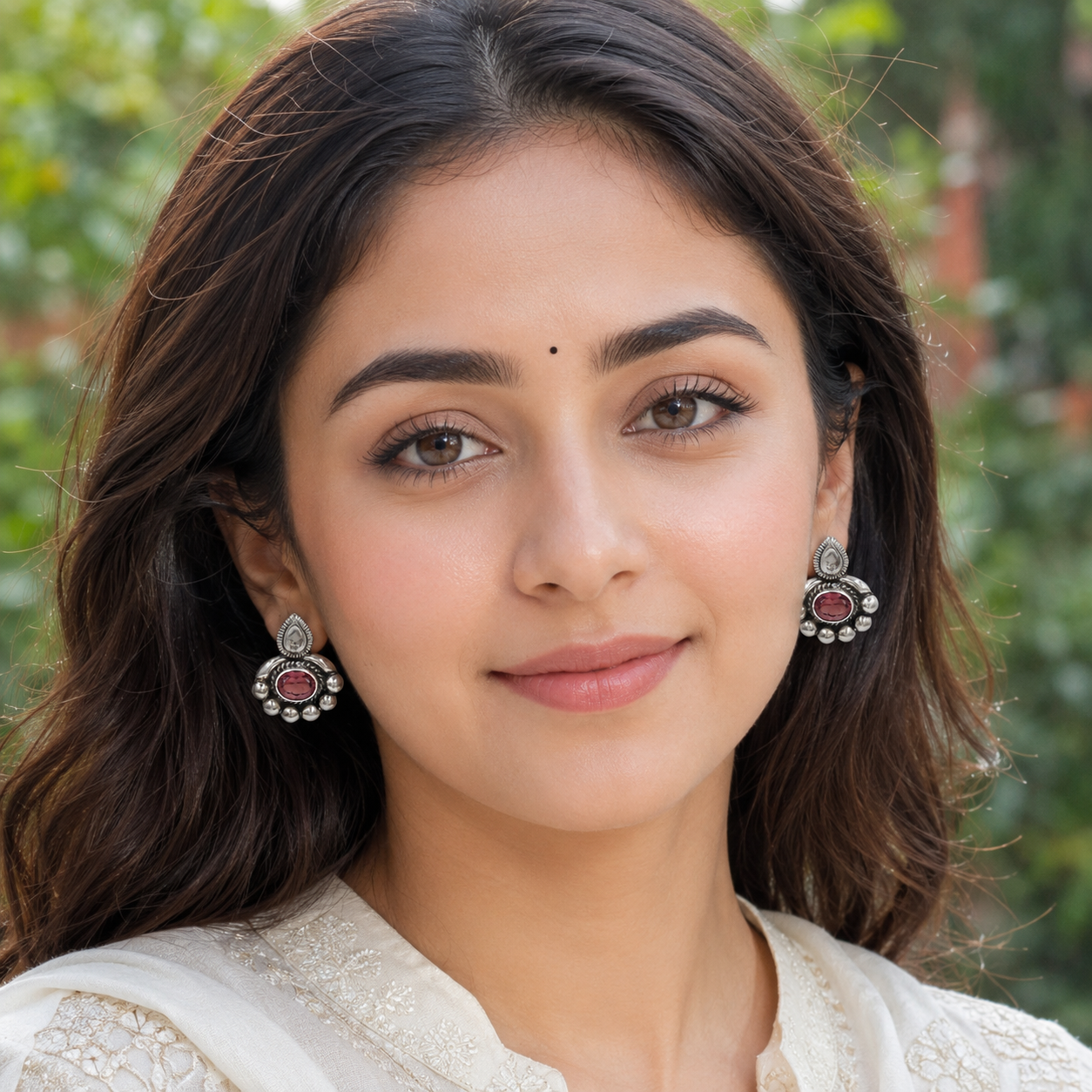 Handcrafted Oxidised Silver Ruby Red Stone Studs | Sangeeta Boochra