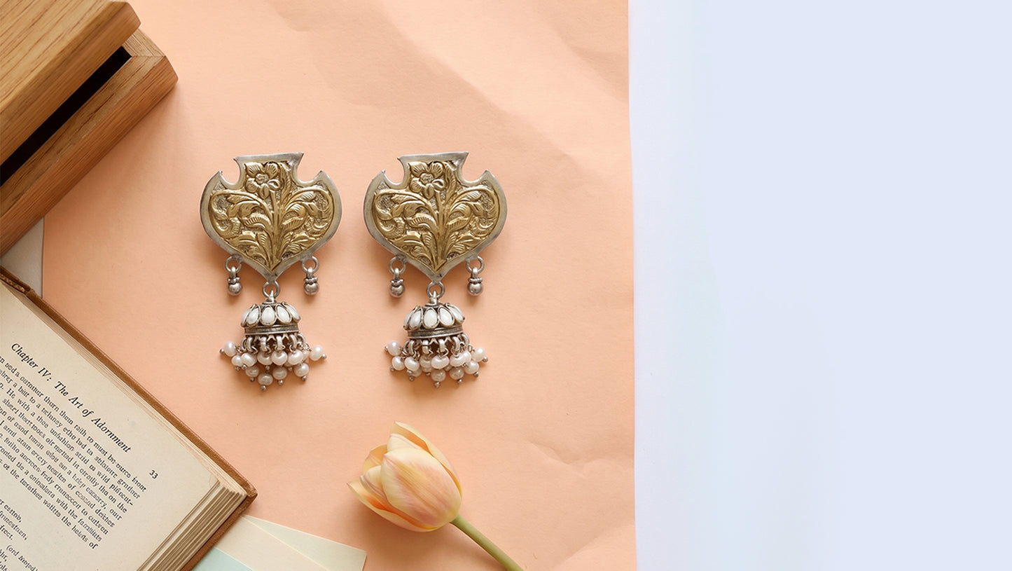 Sangeeta Boochra Handcrafted Dual Tone Floral Drop Earrings