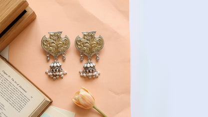 Sangeeta Boochra Handcrafted Dual Tone Floral Drop Earrings