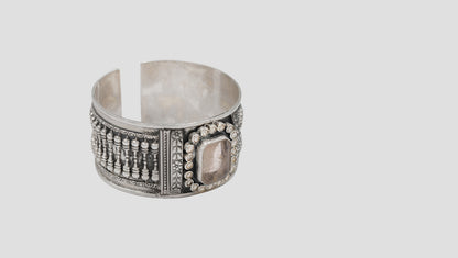 Sangeeta Boochra Vintage Oxidised Silver Hand Cuff with Stone Detailing