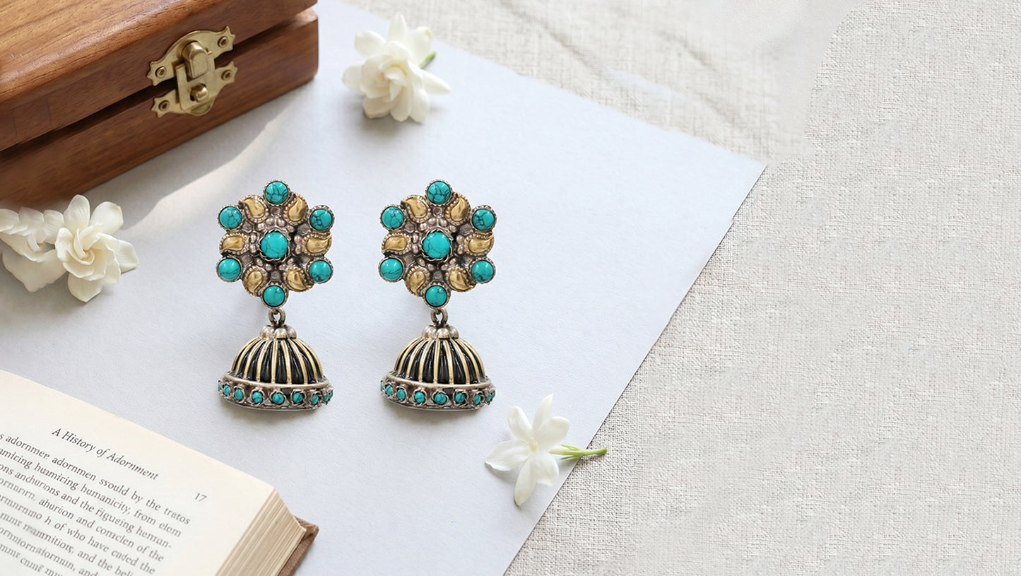 Sangeeta Boochra Dual Plated Silver Earrings with Turquoise Stones