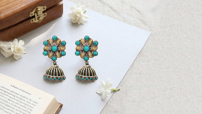 Sangeeta Boochra Dual Plated Silver Earrings with Turquoise Stones