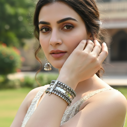 Sangeeta Boochra Artisan Oxidised Silver Embossed Statement Bangle