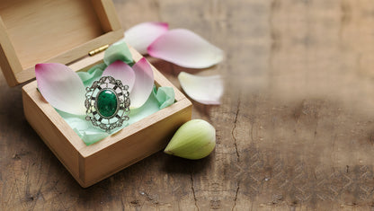 Sangeeta Boochra Vintage-Inspired Silver Green Stone Ring