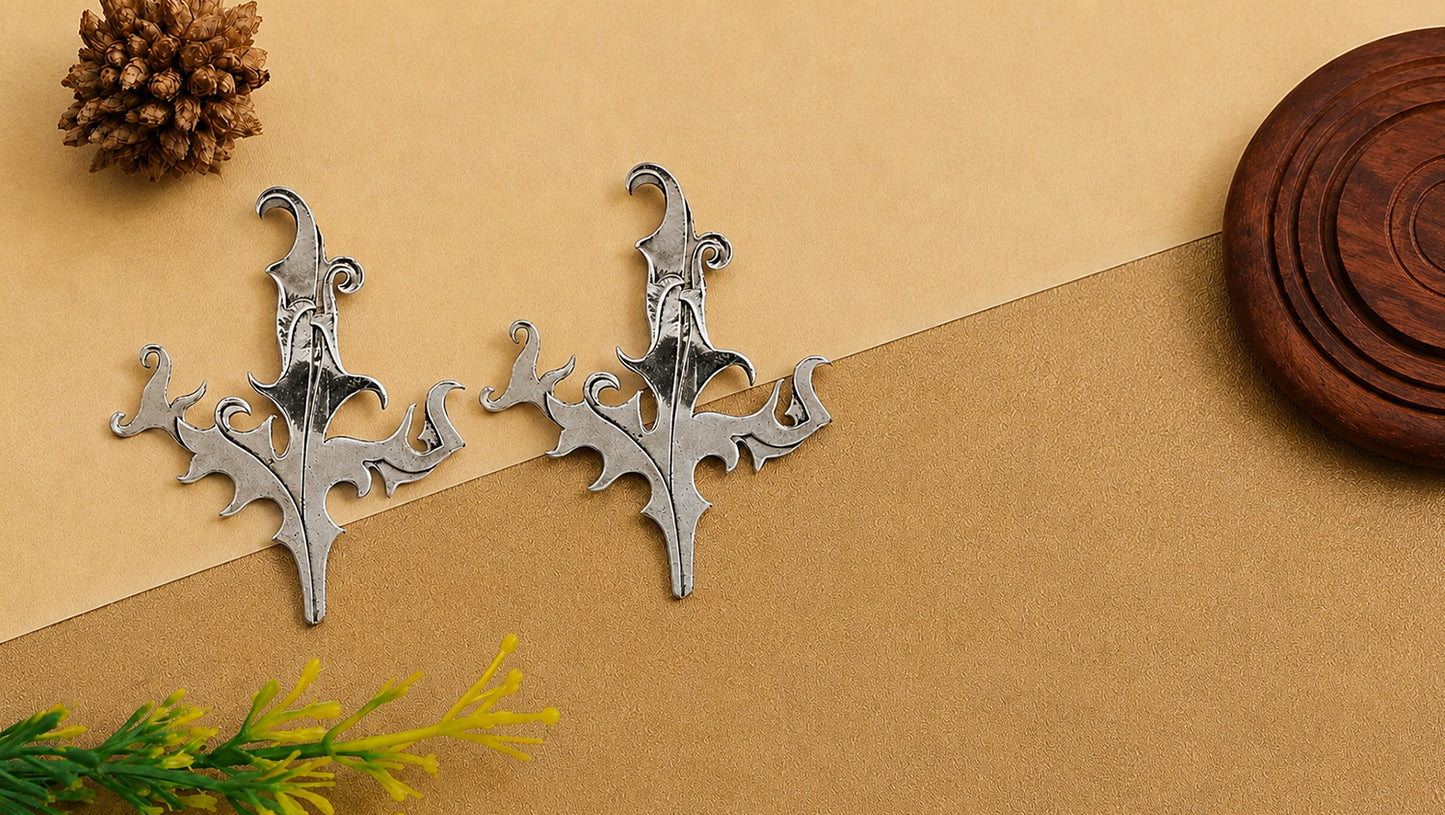 Sangeeta Boochra Handcrafted Oxidised Silver Botanical Statement Earrings