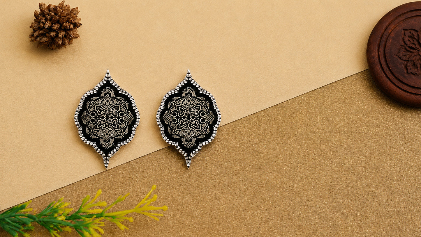 Sangeeta Boochra Handcrafted Oxidised Sterling Silver Heritage Stud Earrings