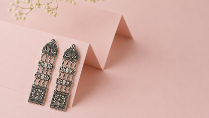 Sangeeta Boochra Handcrafted Oxidised Silver Peacock Motif Long Earrings