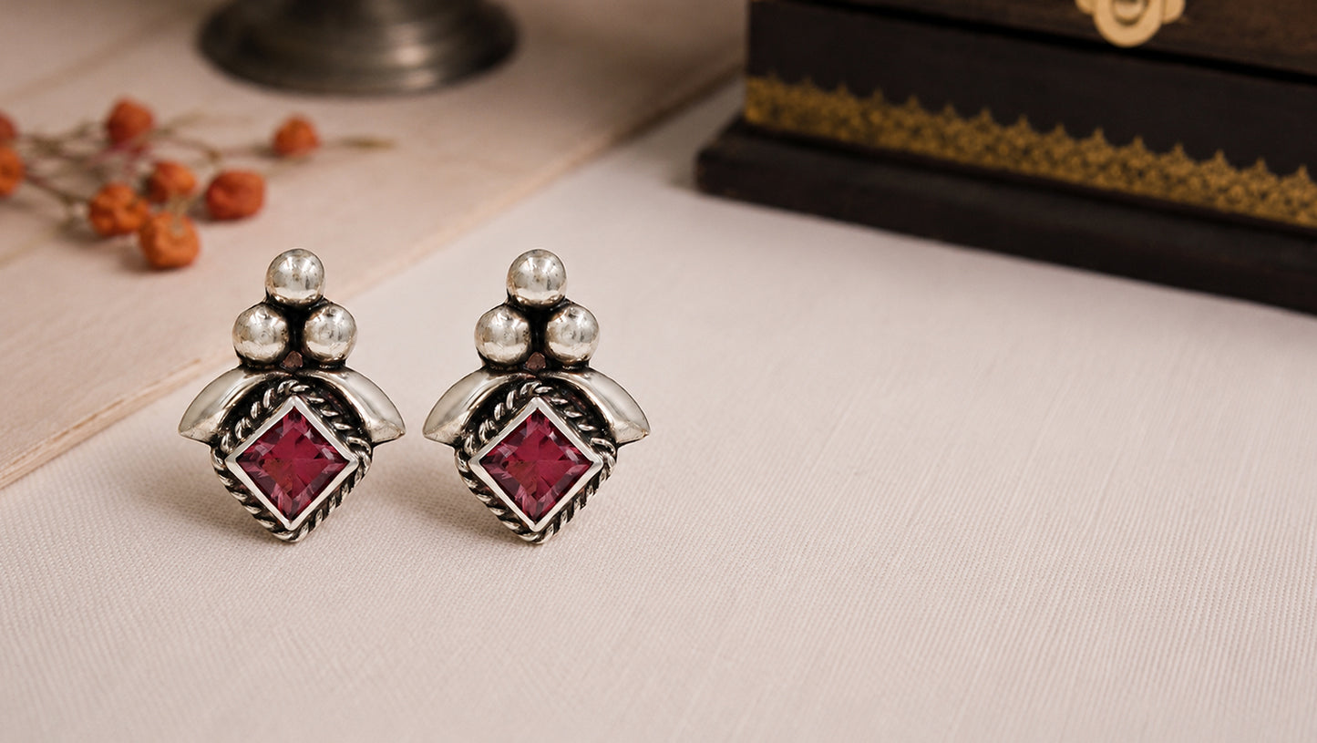 Sangeeta Boochra Handcrafted Oxidised Silver Contemporary Heritage Earrings