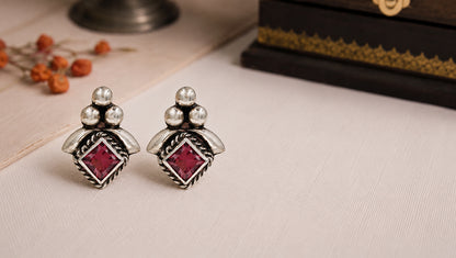 Sangeeta Boochra Handcrafted Oxidised Silver Contemporary Heritage Earrings