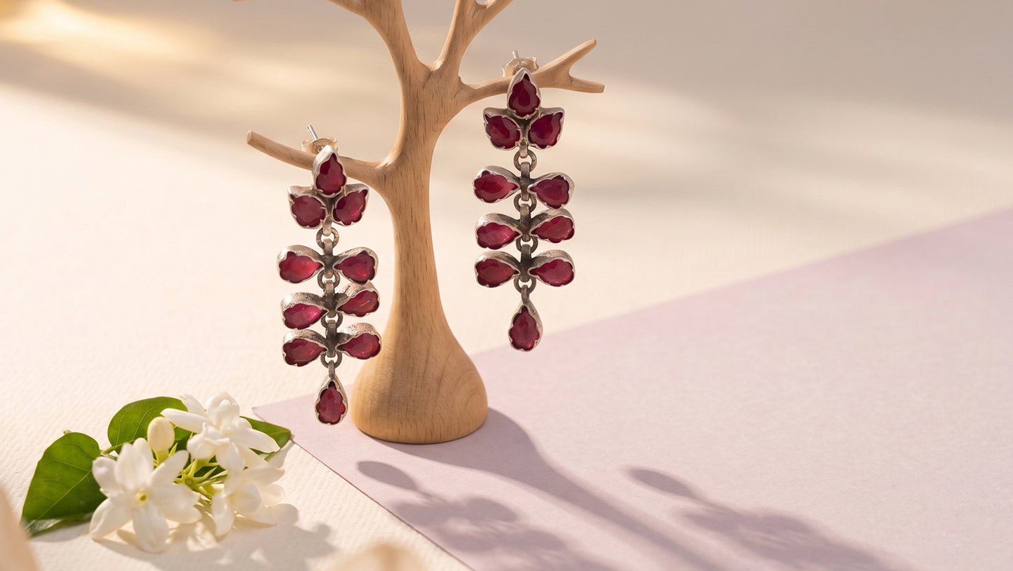 Sangeeta Boochra Sterling Silver Ruby Stone Drop Earrings