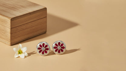Sangeeta Boochra Royal Pink Flower Kundan Earrings