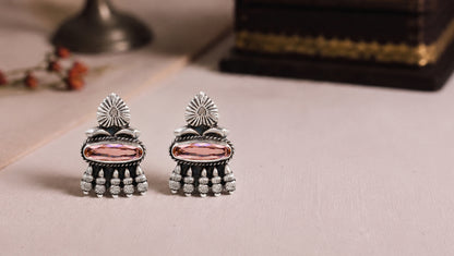 Sangeeta Boochra Premium Handcrafted Oxidised Silver Earrings with Blush Pink Stone