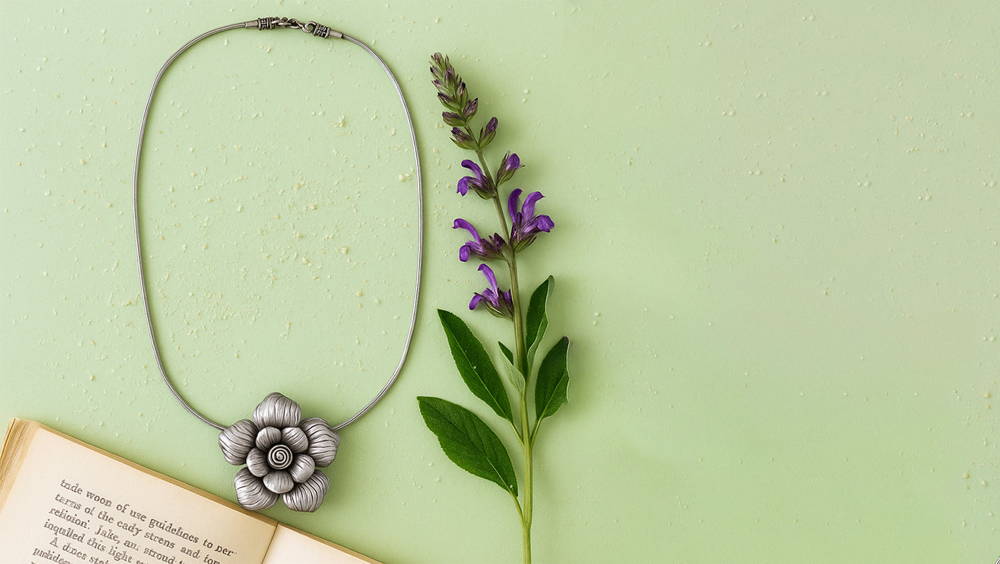 Sangeeta Boochra Artistic Oxidised Silver Textured Flower Pendant–Brooch for Fashion Lovers