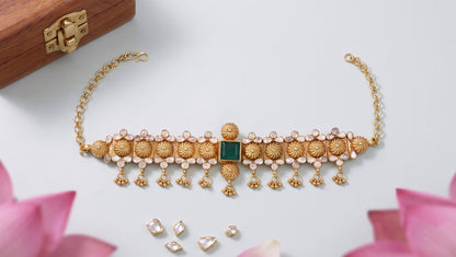 Sangeeta Boochra Gold Plated Sterling Silver Heritage Floral Choker with Moissanite Accents