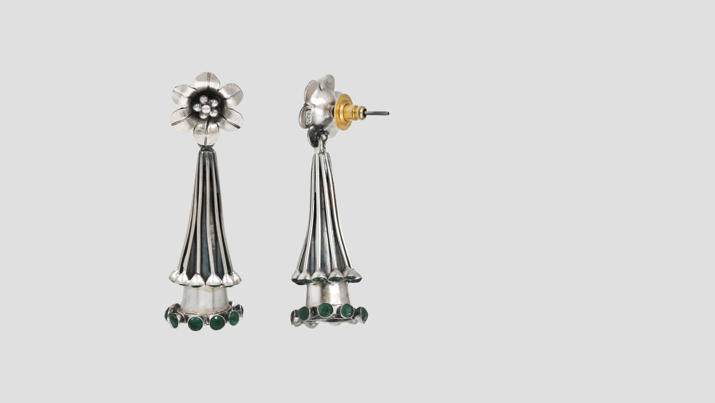 Regal Floral Motif Silver Earrings by Sangeeta Boochra