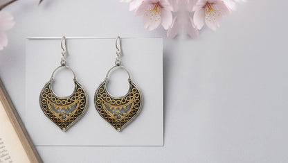 Sangeeta Boochra Dual Tone Tribal Silver Earrings