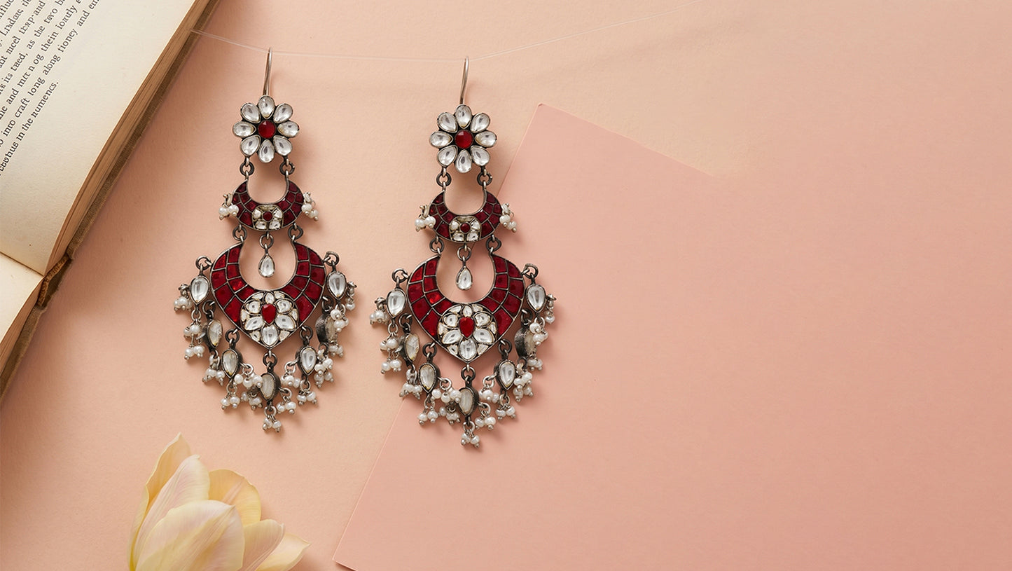 Sangeeta Boochra Handcrafted Kundan Pearl Danglers