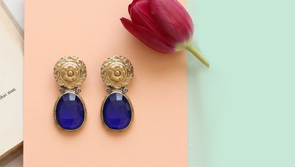 Handcrafted Dual Plated Silver Blue Stone Earrings for Women | Sangeeta Boochra