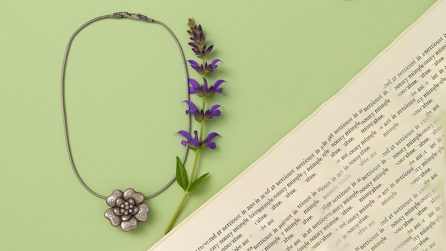 Sangeeta Boochra Vintage-Inspired Oxidised Silver Floral Pendant