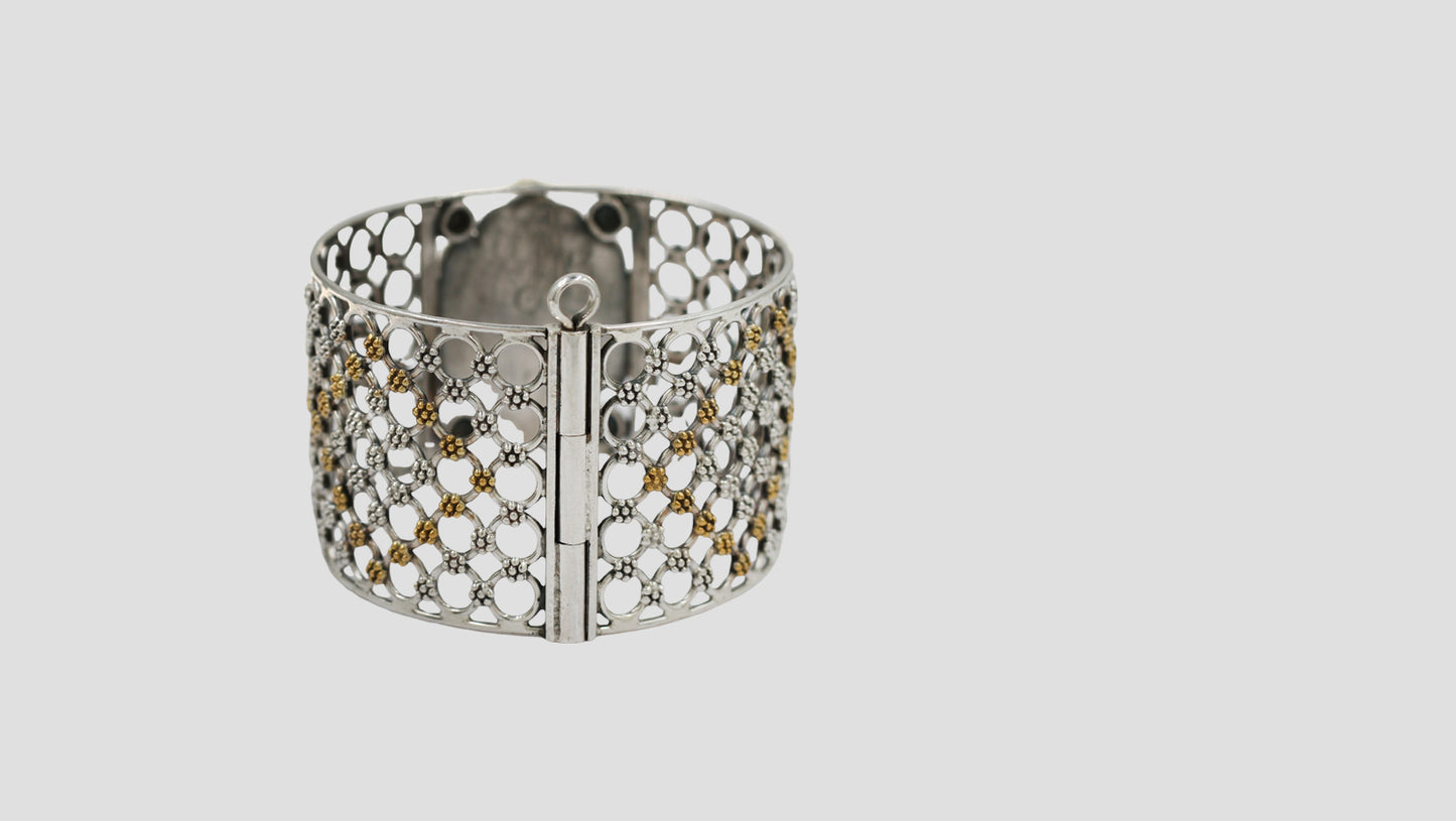 Sangeeta Boochra Dual-Tone Floral Openable Silver Bangle