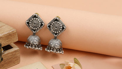 Sangeeta Boochra Handcrafted Oxidised Silver Statement Jhumkas