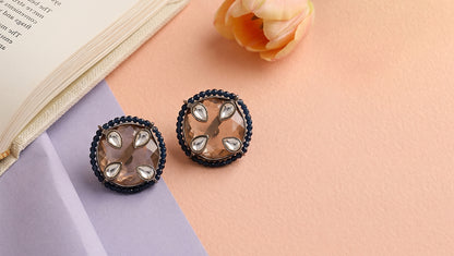 Sangeeta Boochra Handcrafted Silver Studs with Blue Bead Halo