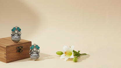 Sangeeta Boochra Turquoise Kundan Oxidised Silver Earrings
