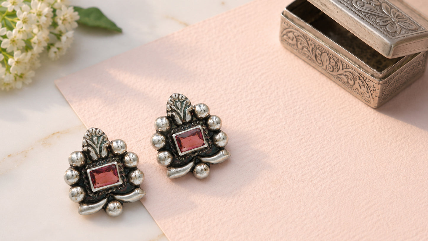 Sangeeta Boochra Heritage Collection Oxidised Silver Designer Stud Earrings