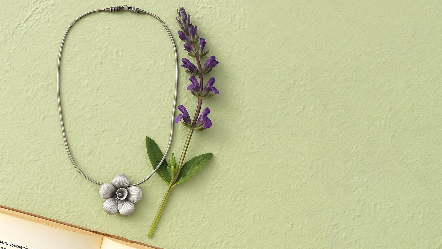 Sangeeta Boochra Artistic Oxidised Silver Textured Flower Pendant