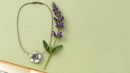 Sangeeta Boochra Artistic Oxidised Silver Textured Flower Pendant