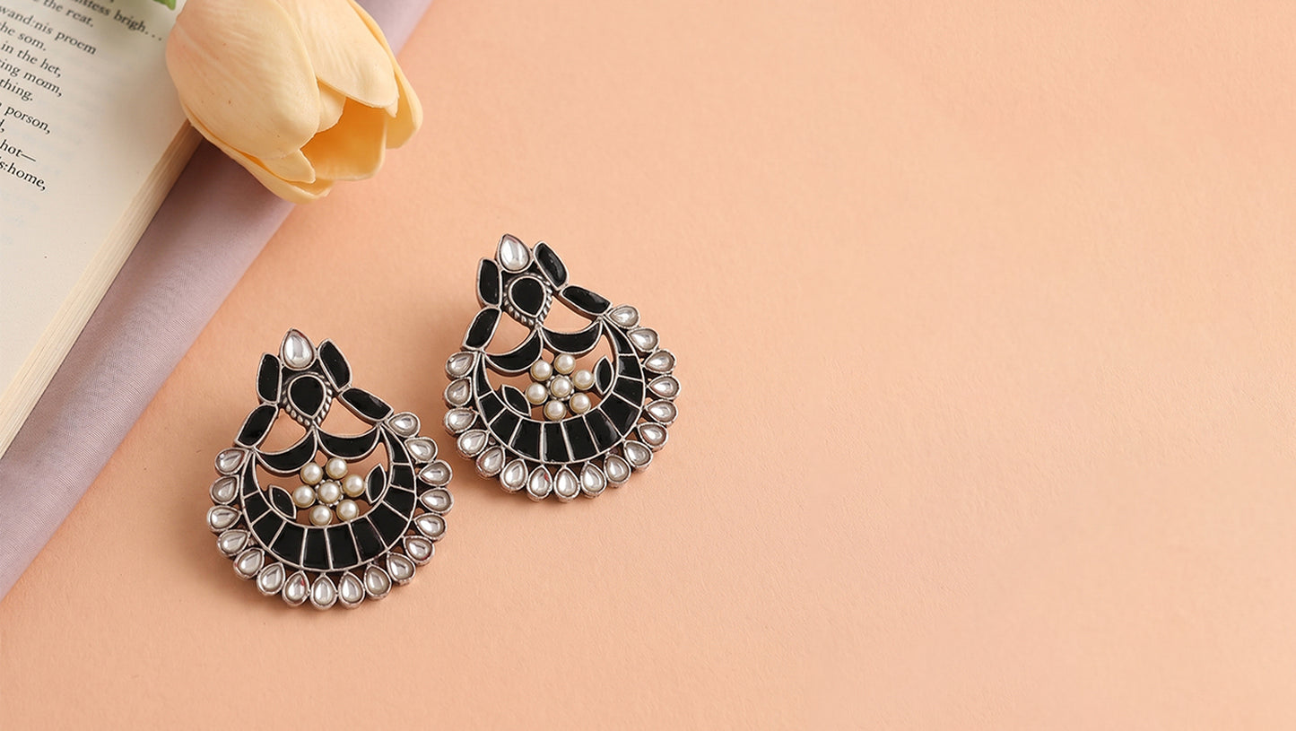 Sangeeta Boochra Handcrafted Kundan Silver Statement Earrings