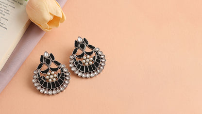 Sangeeta Boochra Handcrafted Kundan Silver Statement Earrings