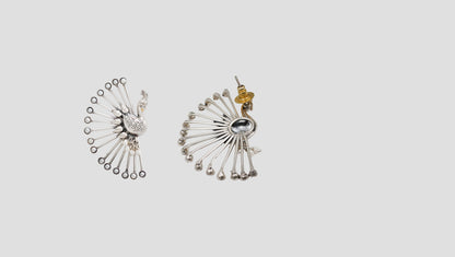 Sangeeta Boochra Pearl Accent Silver Peacock Earrings