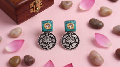 Handcrafted Turquoise Floral Disc Earrings by Sangeeta Boochra