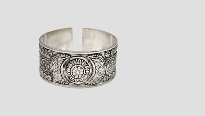 Sangeeta Boochra Floral Engraved Oxidised Silver Cuff
