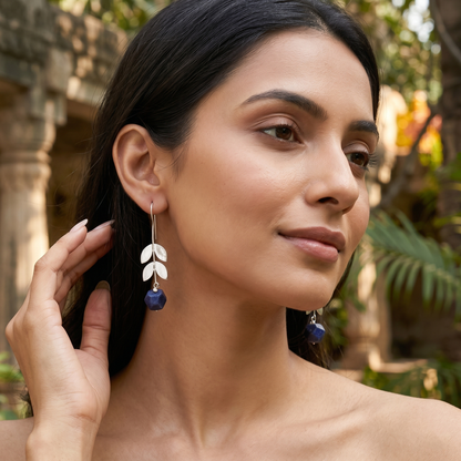 Sangeeta Boochra Lapis Stone Silver Danglers