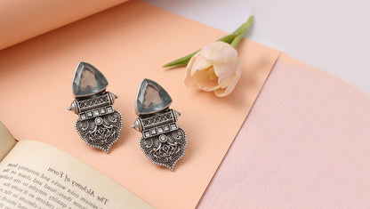 Sangeeta Boochra Contemporary Oxidised Silver Engraved Earrings