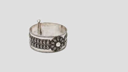 Sangeeta Boochra Floral Motif Oxidised Silver Bangle