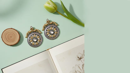 Sangeeta Boochra Dual-Tone Silver Statement Earrings with Blue Accents