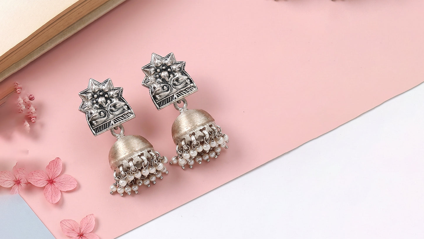 Sangeeta Boochra Artisan Crafted Oxidised Silver Jhumka Earrings