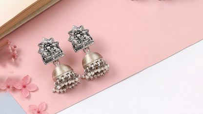 Sangeeta Boochra Artisan Crafted Oxidised Silver Jhumka Earrings