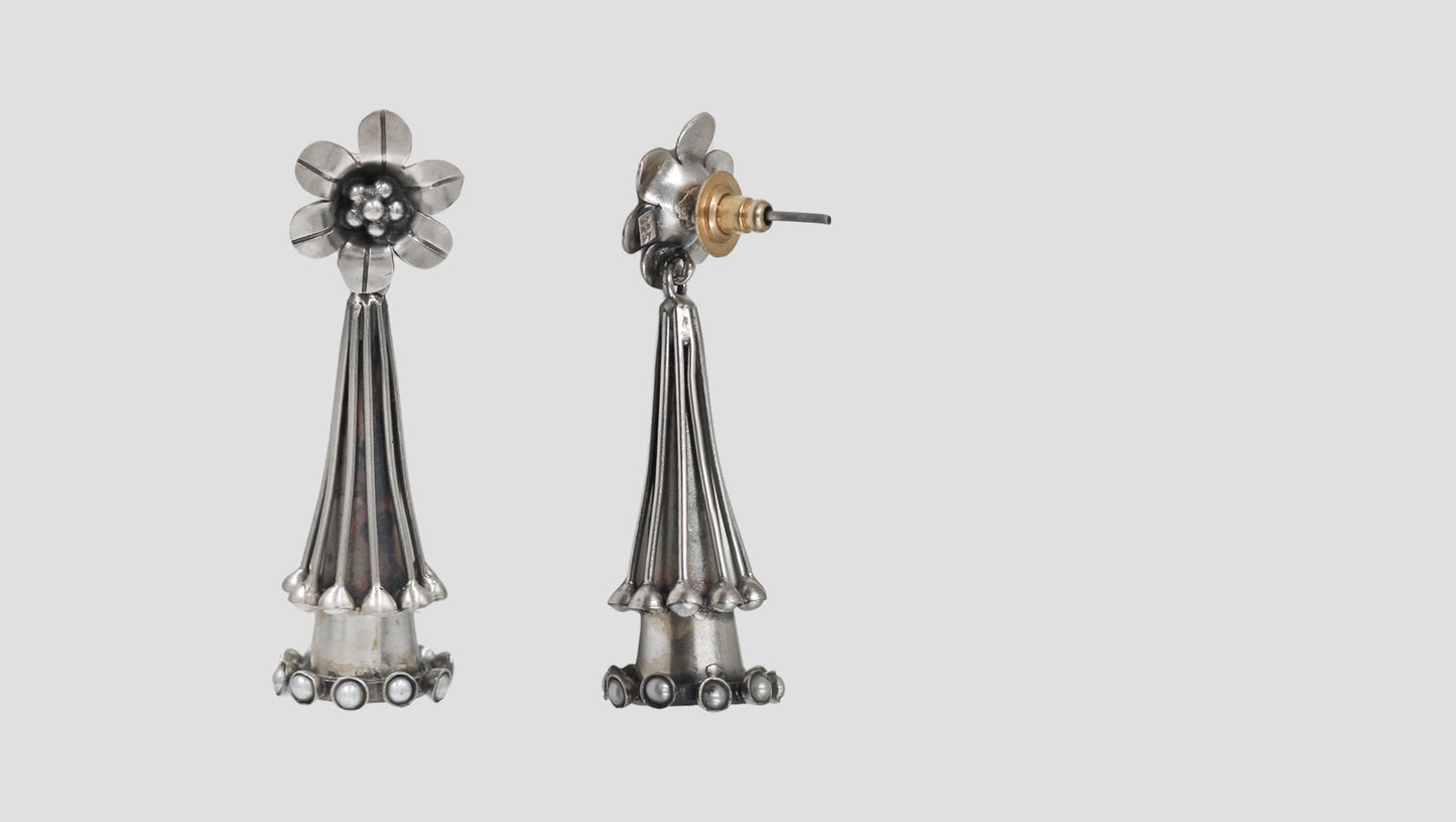 Handcrafted Floral Silver Earrings by Sangeeta Boochra